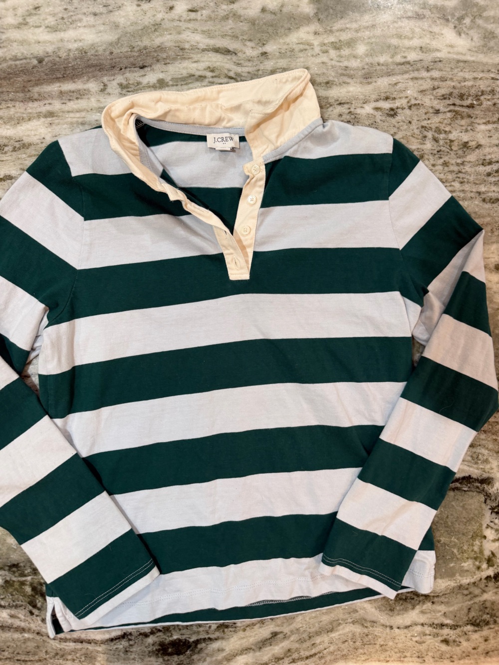 J. Crew Green & Cream Striped Rugby Shirt - Picture 2 of 5